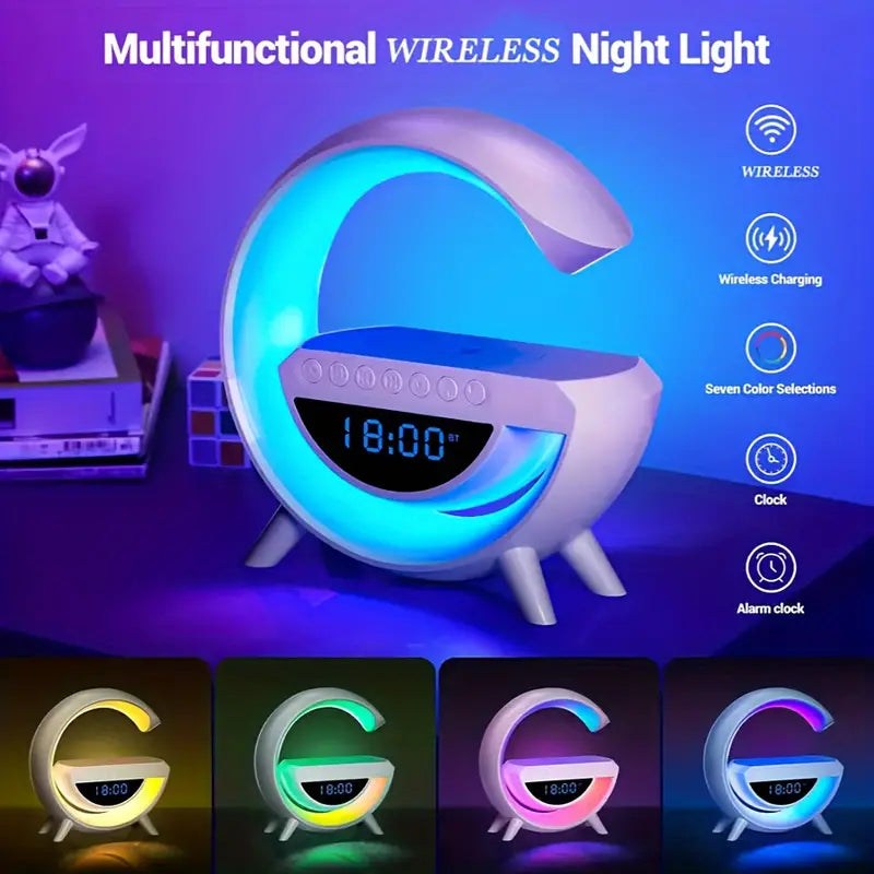 NEW INTELLIGENT LED TABLE LAMP, 4 IN 1 WIRELESS CHARGER, SPEAKER, CLOCK, LIGHT LAMP